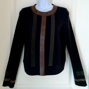 Rozae Nichols Cardigan Leather & Suede Accents Sphere Metallic Buttons Size S